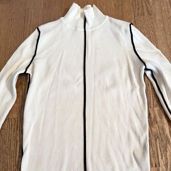 ZARA KNIT RIBBED SWEATER TOP LONG SLEEVE M BEIGE WITH BLACK TRIM - Picture 2 of 7